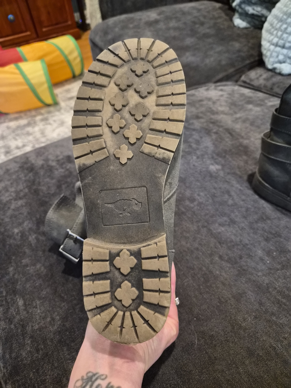 Women’s Gray Suede Strap Buckle Boots - Picture 4 of 4